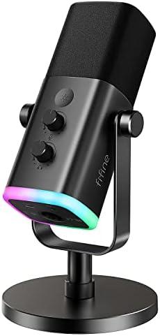 FIFINE Microfone dinâmico USB/XLR para gravação de podcast,microfone streaming para jogos de computador com RGB,botão de mudo,conector para fones de ouvido,suporte de mesa,para cantar no YouTube-AM8