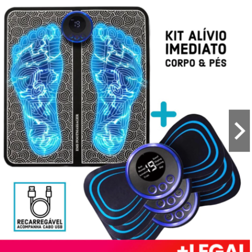 Kit Massageador Elétrico Portátil + Tapete Massageador de Pés EMS: O Segredo para Alívio Rápido de Dores Musculares!